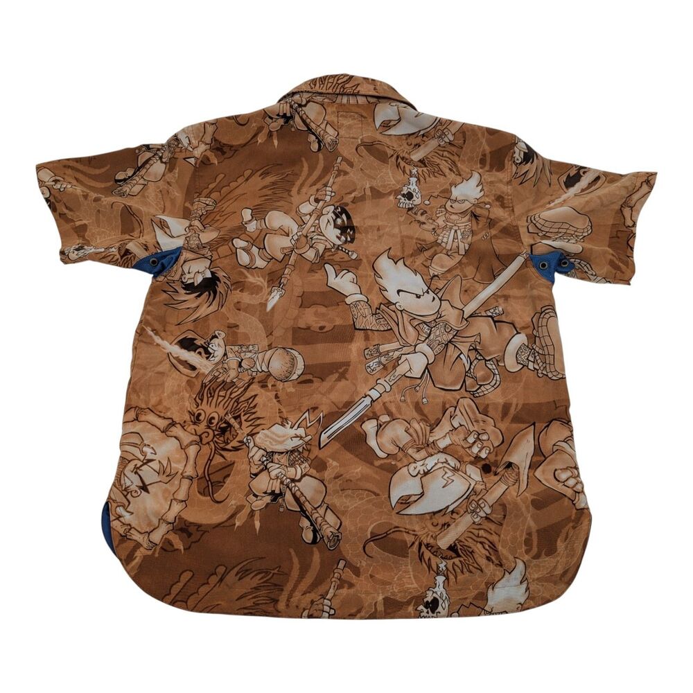Vtg FLAME HEAD Button Up Shirt Orange Print All Over Rare Street Fighter Size M - Picture 2 of 11
